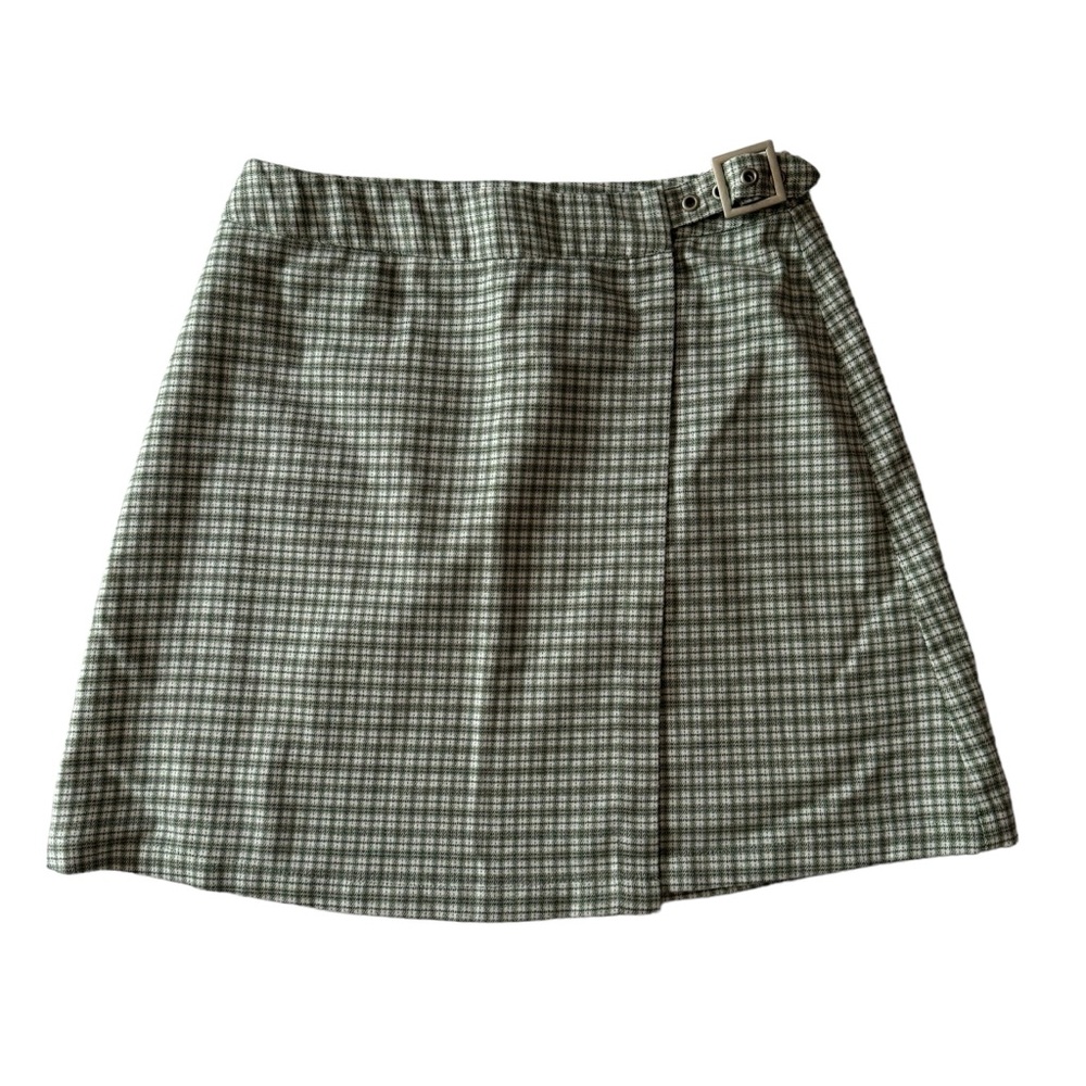 John Galt California Green White Plaid Adjustable Wrap Mini Skirt
